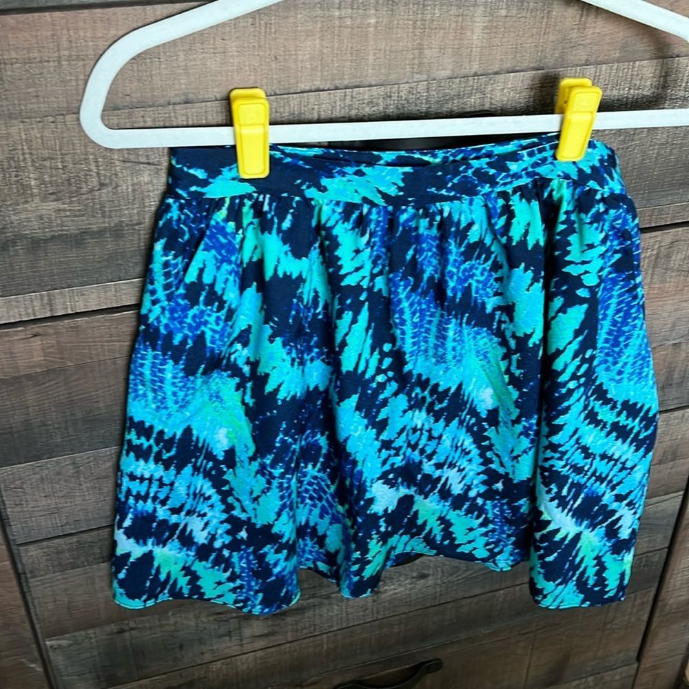 Blue/Green Full Mini Skirt, Size 6